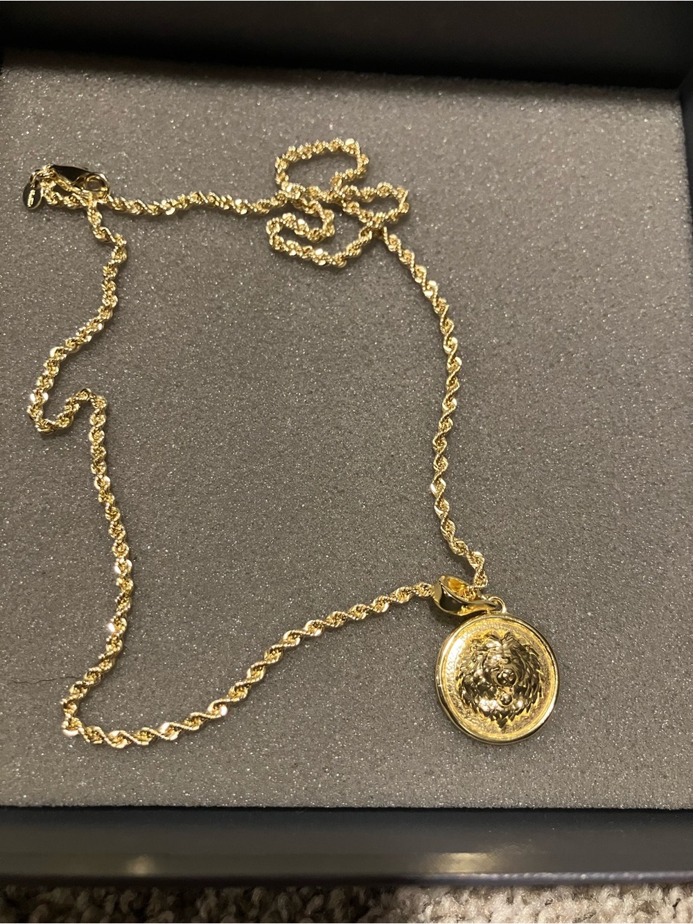 BELLEZA LION HEAD MEDALLION PENDANT SPIRAL CHAIN NECKLACE